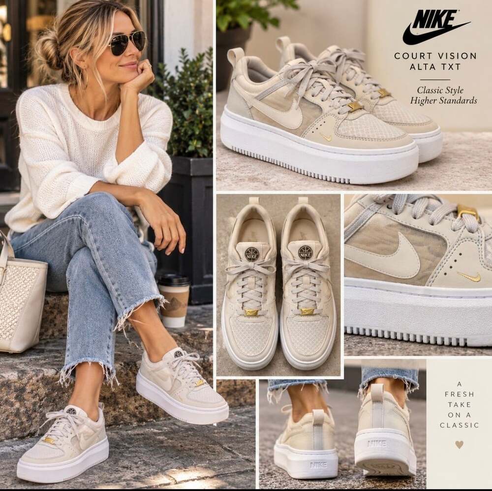 Nike Court Vision Alta TXT Women 8 Cream Saturn Gold Platform CW6536-200
